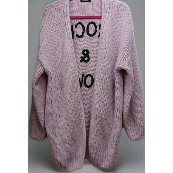 Rock & Love Cardigan Women’s M Light Pink Purple Knit Sweater Hippie Open Front - Picture 2 of 7